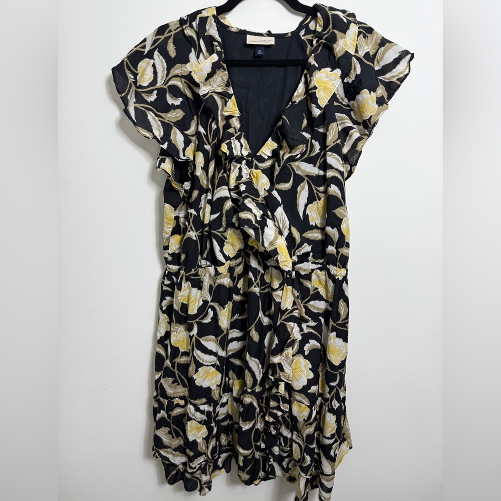 Universal Thread Asymmetrical Black and Yellow Floral Dress